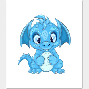 Blue cartoon Dragon. Posters and Art